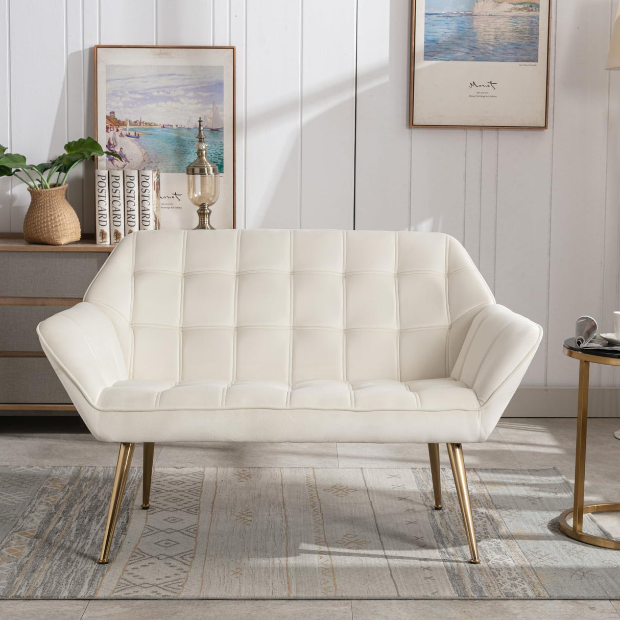 48" Small Loveseat Sofa, Mid Century Modern Velvet Love Seat