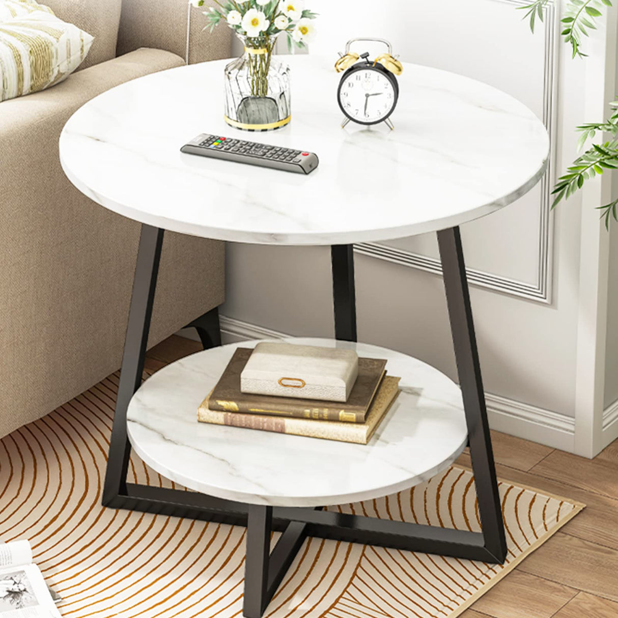 2-Tier Sofa Side Table, Modern Small Round End Table, Ideal as Bedside Table