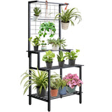 3 Tier Heavy Duty Metal Hanging Plant Shelves Indoor Outdoor with Bar, Tall Plant Stand Stand for Vines and Flowers, Multi-Layer Plant Stand for Living Room and Garden, Easy Place Large Planters