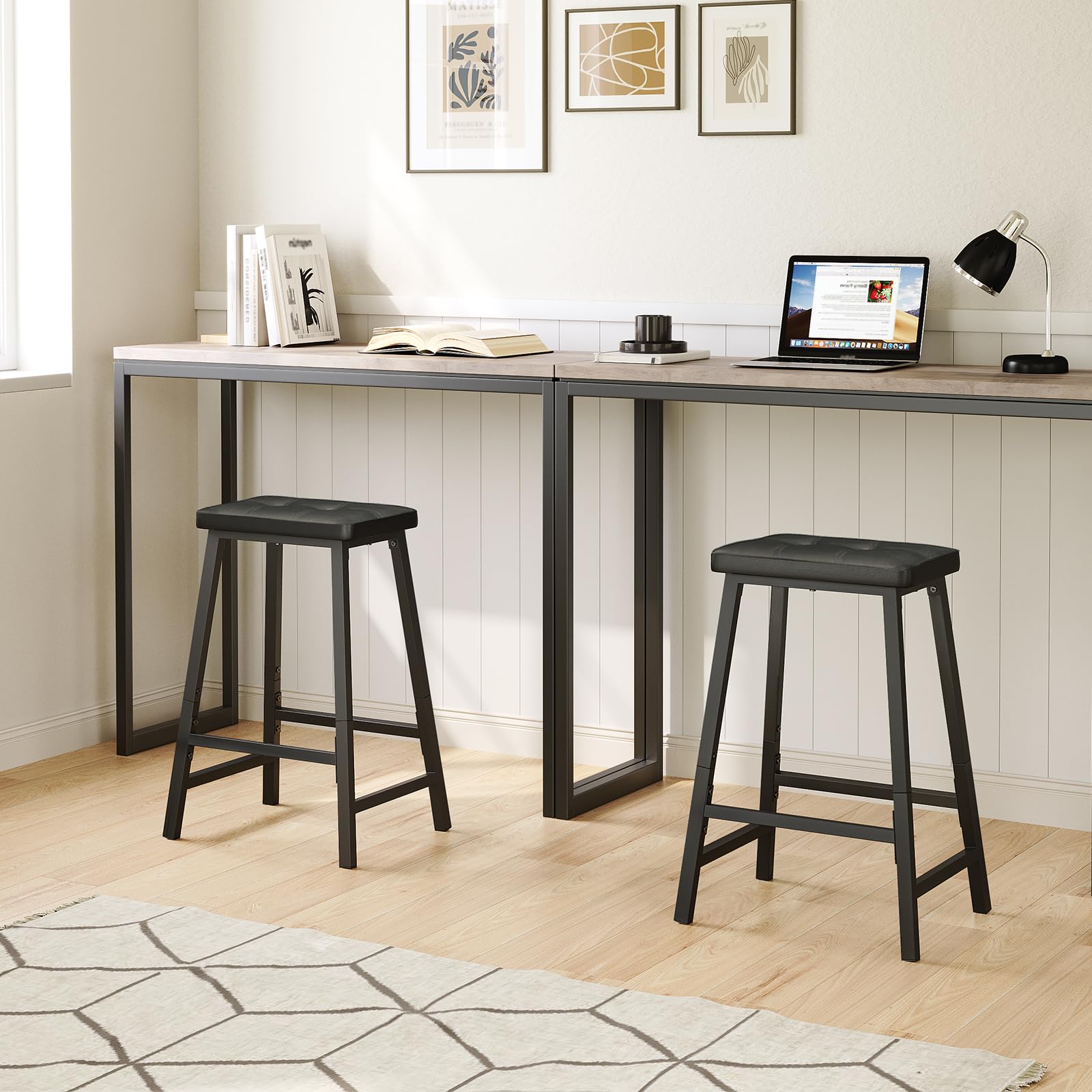 Bar Stools, Set of 2 PU Upholstered BarStools, 23.6-Inches Bar Chairs