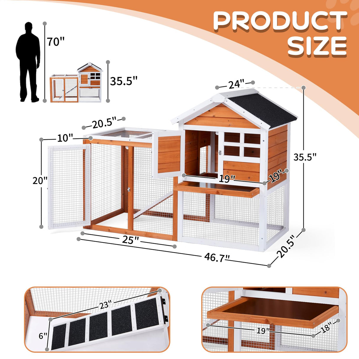 Rabbit Hutch, Small Wood Chicken Coop, 48" Guinea Pig Cage w/Pull-Out Tray