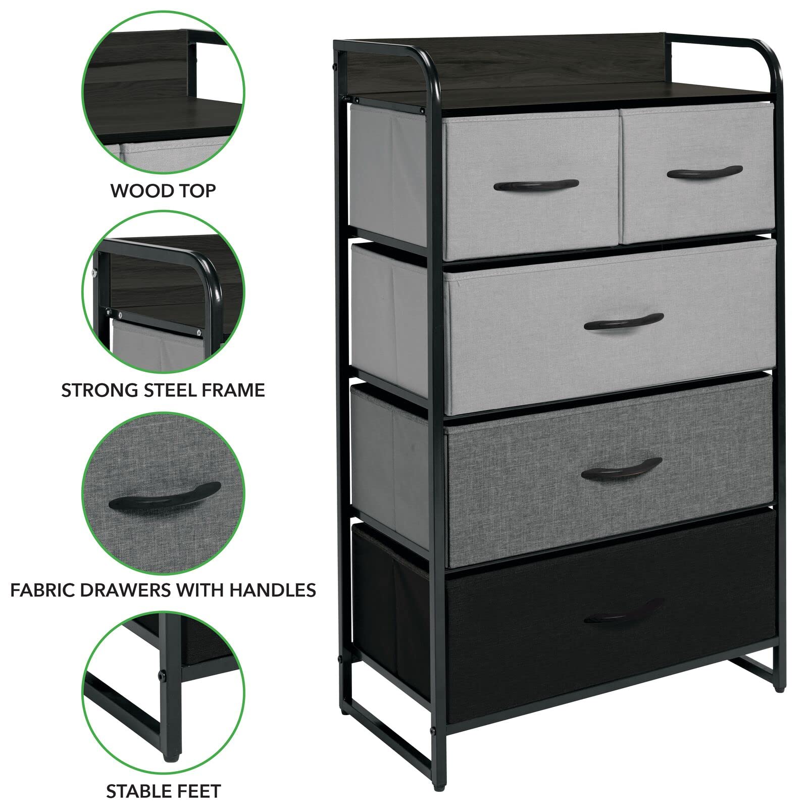 Tall Dresser Storage Chest - Vanity Furniture Cabinet Tower Unit for Bedroom, Office,