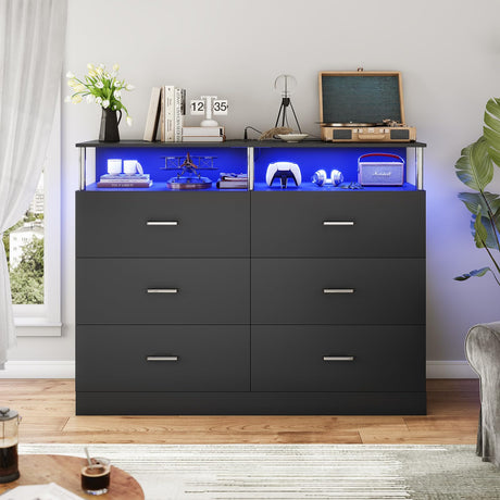 Black Dresser for Bedroom with 6 Drawers, Dressers & Chests of Drawers