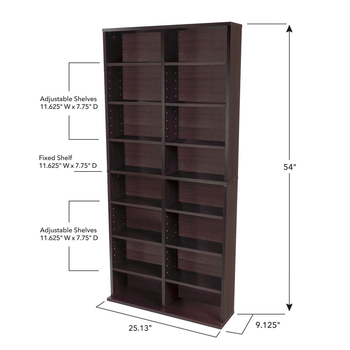 Oskar Adjustable Media Cabinet - Holds 464 CDs, 228 DVDs or 276 Blu-rays