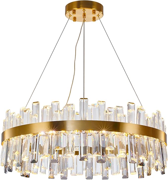 Modern Crystal Chandelier, Luxury LED Gold Chandelier Plated Crystal Hanging