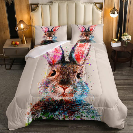 Rabbit Comforter Set for Kids, Tie Dye Down Comforter Twin Cute Animal Bunny Duvet