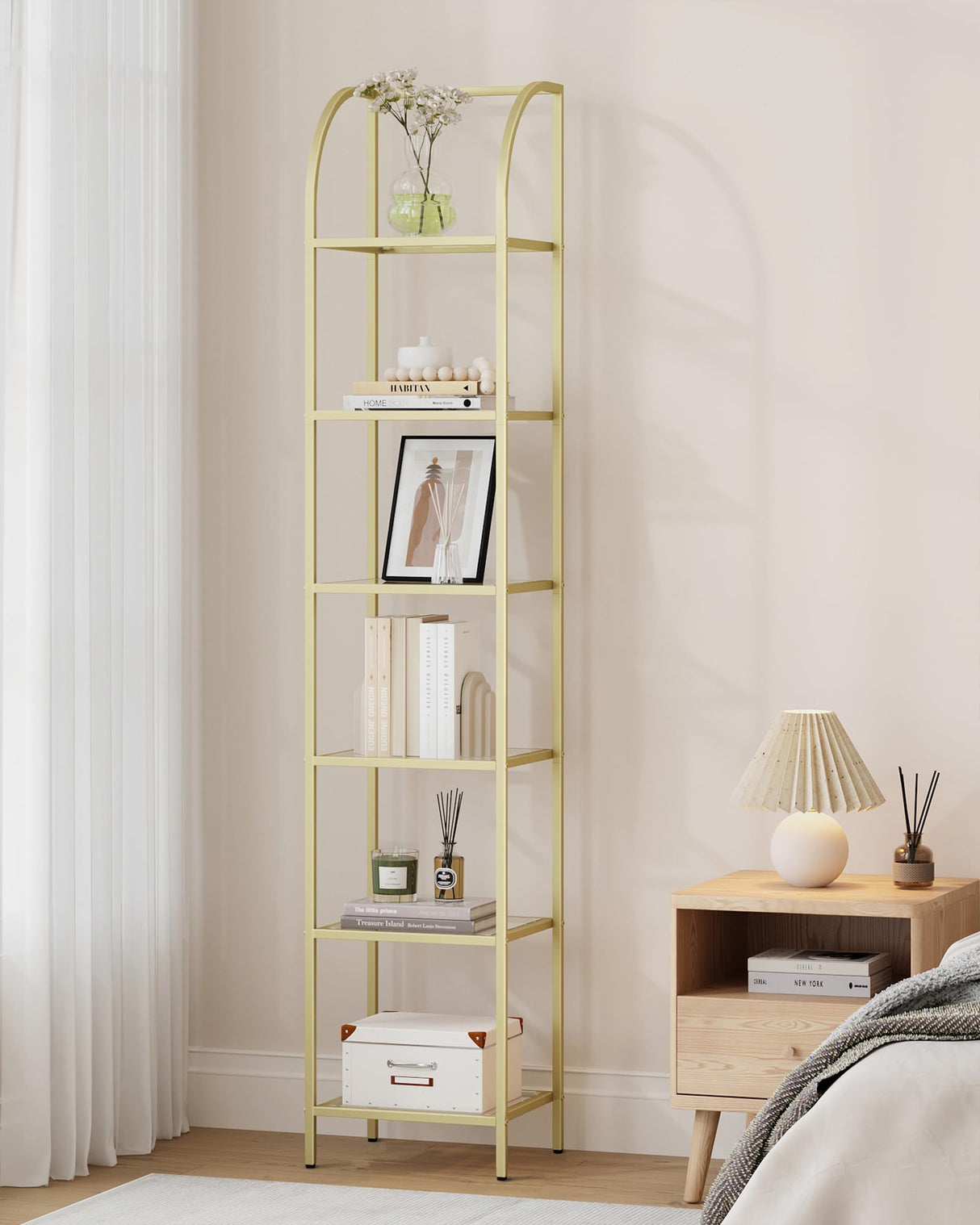 Bookcase Bookshelf, Tempered Glass Arched Bookshelf for More Storage