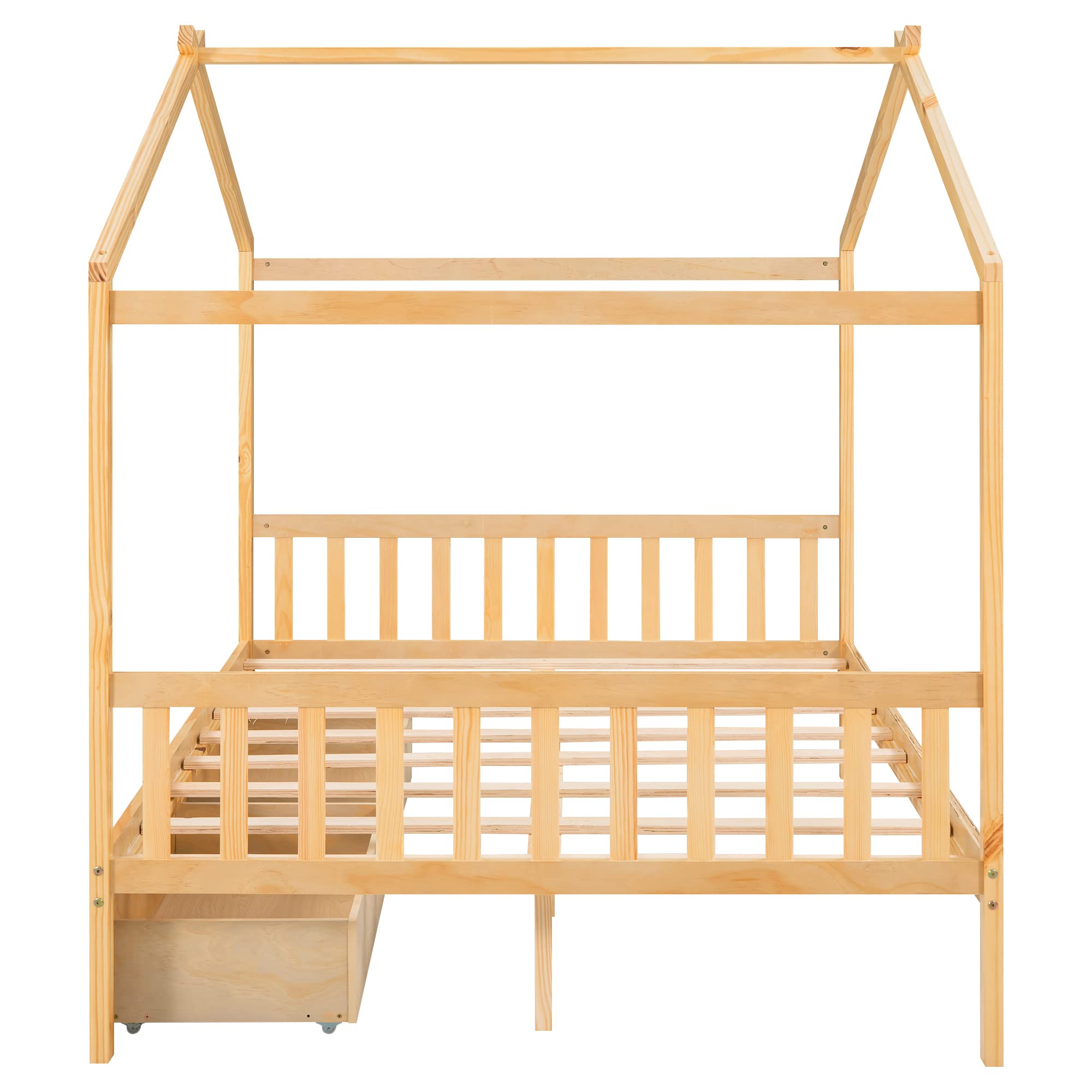 Full Size House Bed for Kids, Montessori Bed, Wood Full Platform Bed Frame