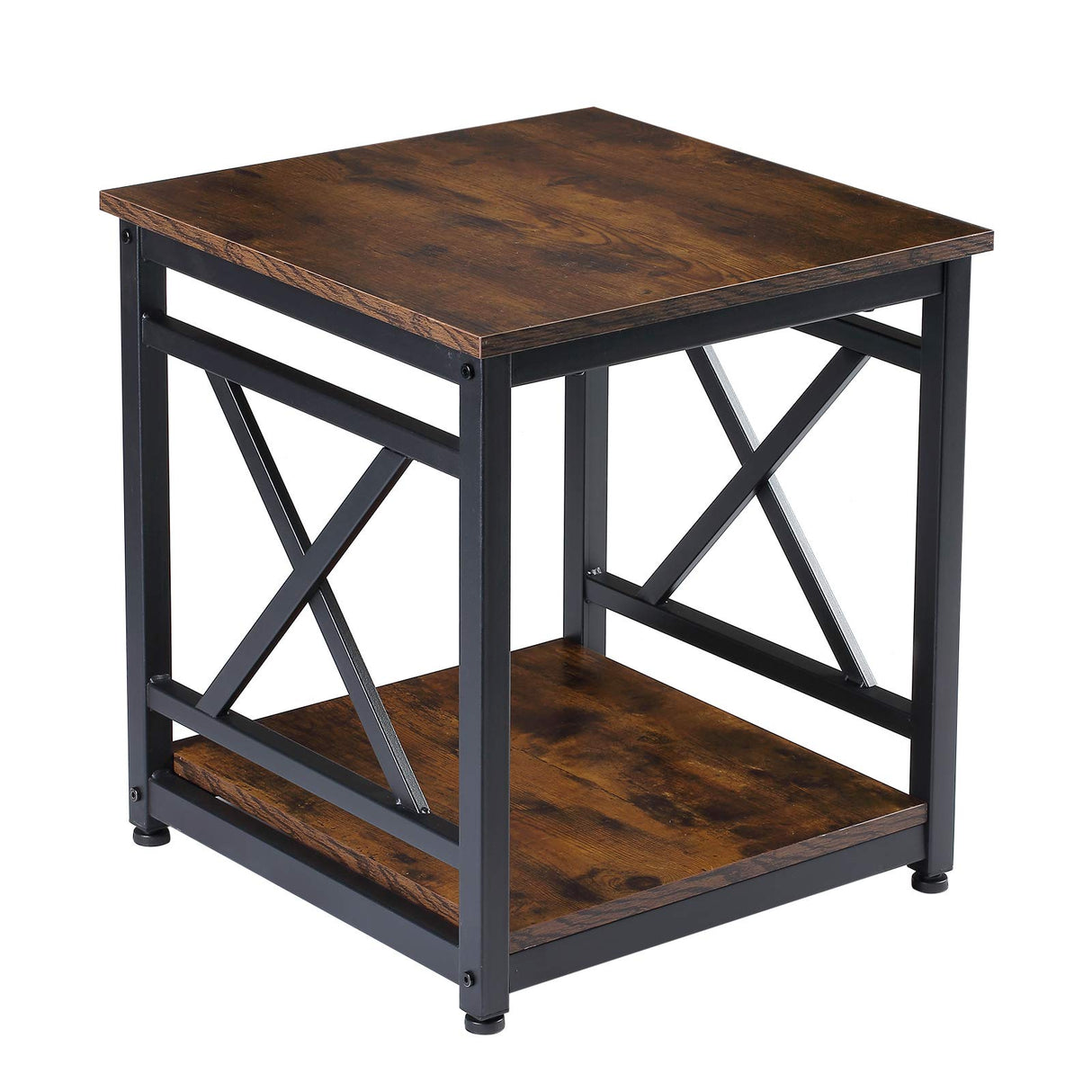 Industrial End Table Side Table with 2-Tier Storage Shelf, 18'' Square Nightstand