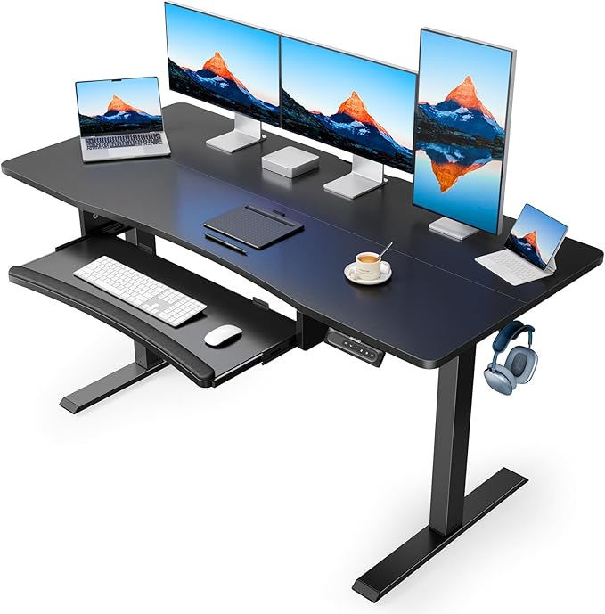 48" x 24" Electric Standing Desk with Large Keyboard Tray(26.7"), Adjustable Height Stand Up Desk for Home Office