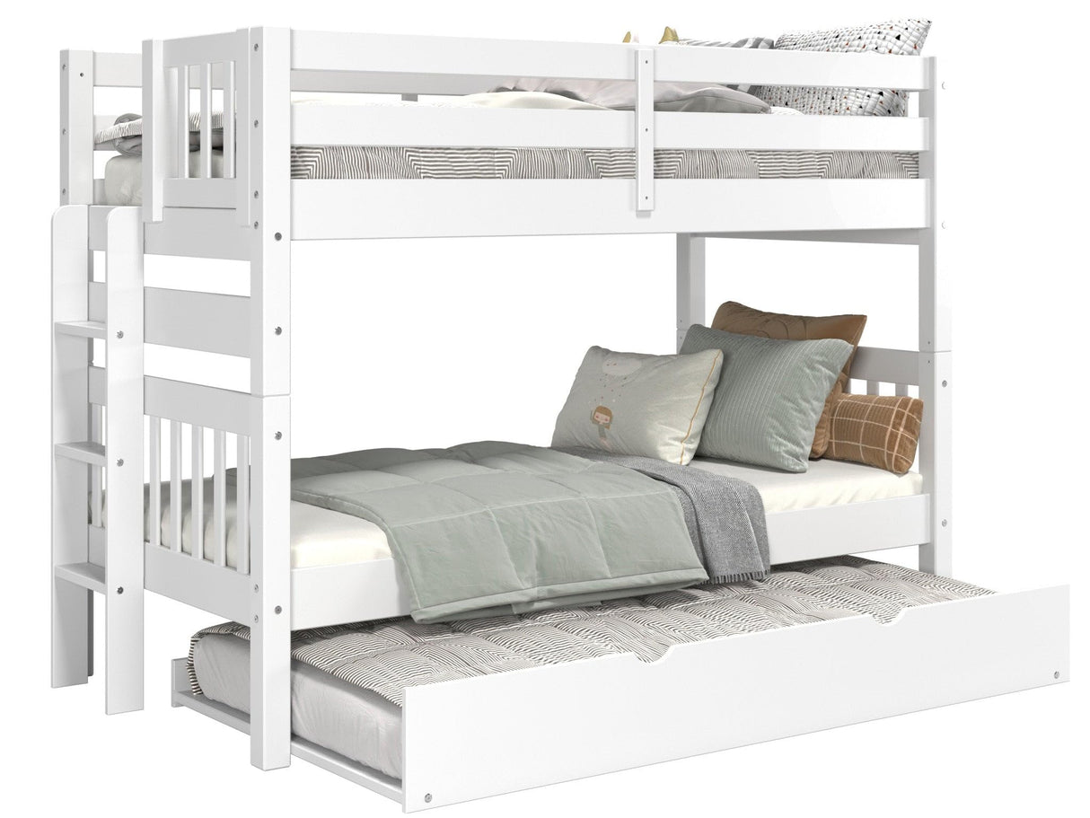 Twin over Twin Mission Style with End Ladder and a Twin Trundle, White