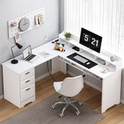 White L Shaped Desk with Drawers, Large L Shaped Desk Corner Computer Desk