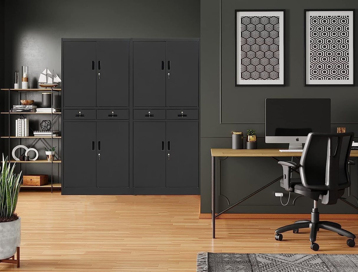 Metal Storage Cabinet with Adjustable Shelves and Drawers