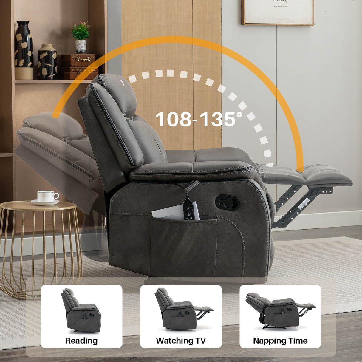 Leather Massage Recliner Chair with Heat Vibration and Overstuffed Arm