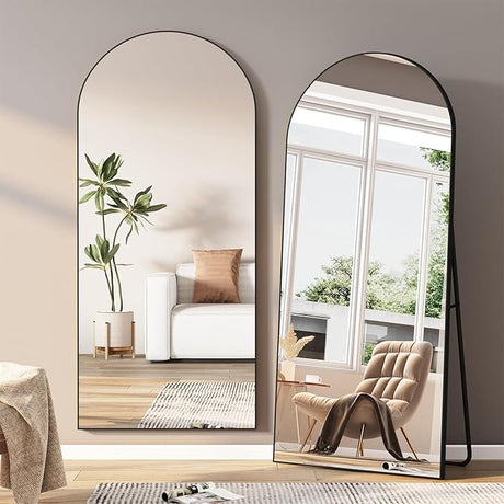 Arched Mirror, 65"x24" Arched Floor Mirror, Full Body Mirror Hanging or Leaning for Wall, Arched Mirror Full Length with Aluminum Alloy Frame, Black Bedroom Mirror, Tempered Glass Long Mirror