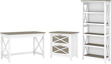 Key West 48W Writing Desk with 2 Drawer Lateral File Cabinet and 5 Shelf Bookcase