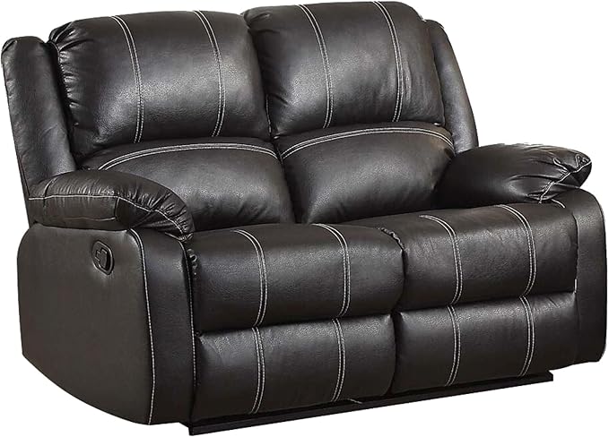 Zuriel Motion Loveseat in Black Synthetic Leather