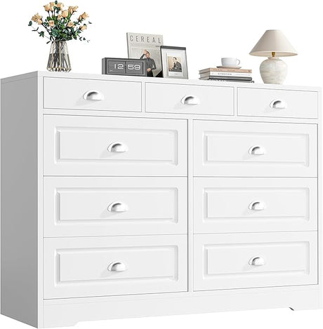 Dresser for Bedroom with 6 Drawers, White Double Dresser & Chest of Drawers Wooden