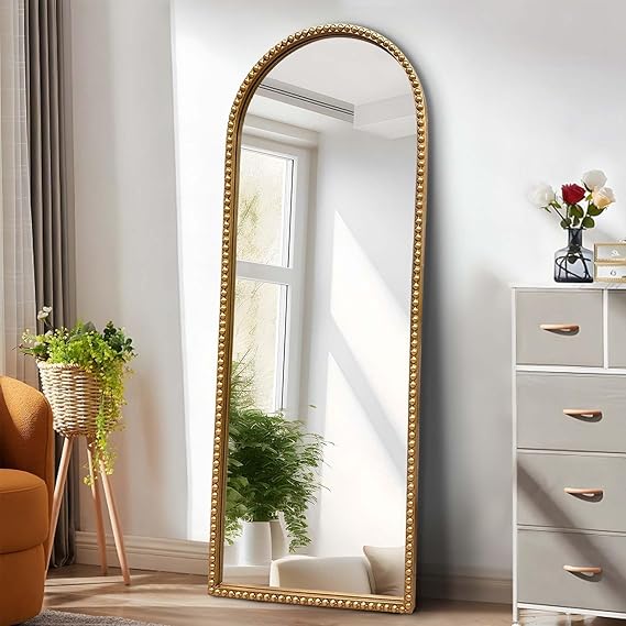 Antique Gold Oval Full Length Mirror - Vintage Beaded Wall Mounted 53"x20"