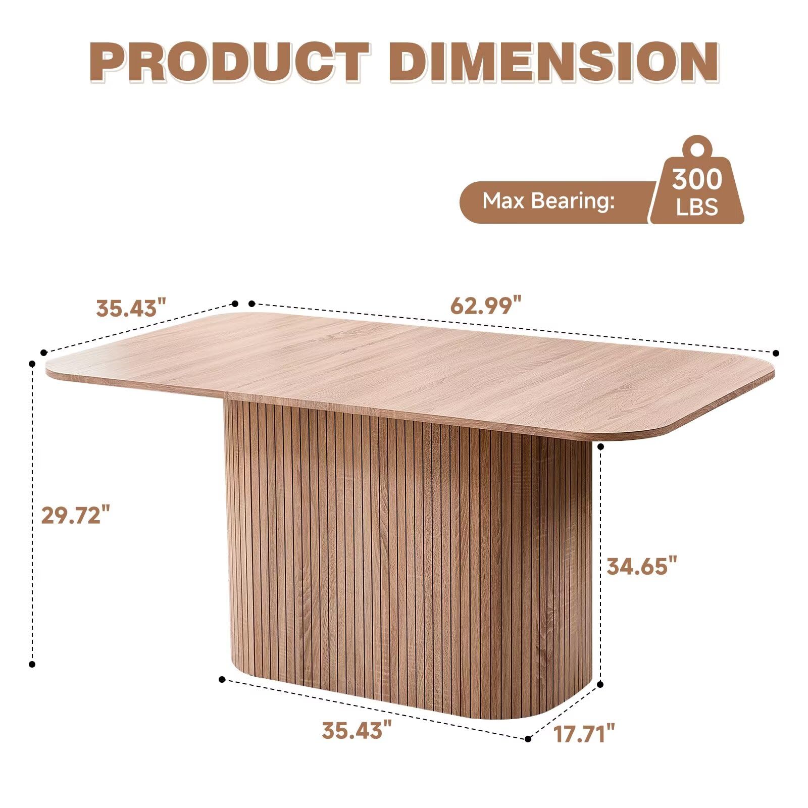 63" Farmhouse Dining Table for 4-6 People with Pedestal Base