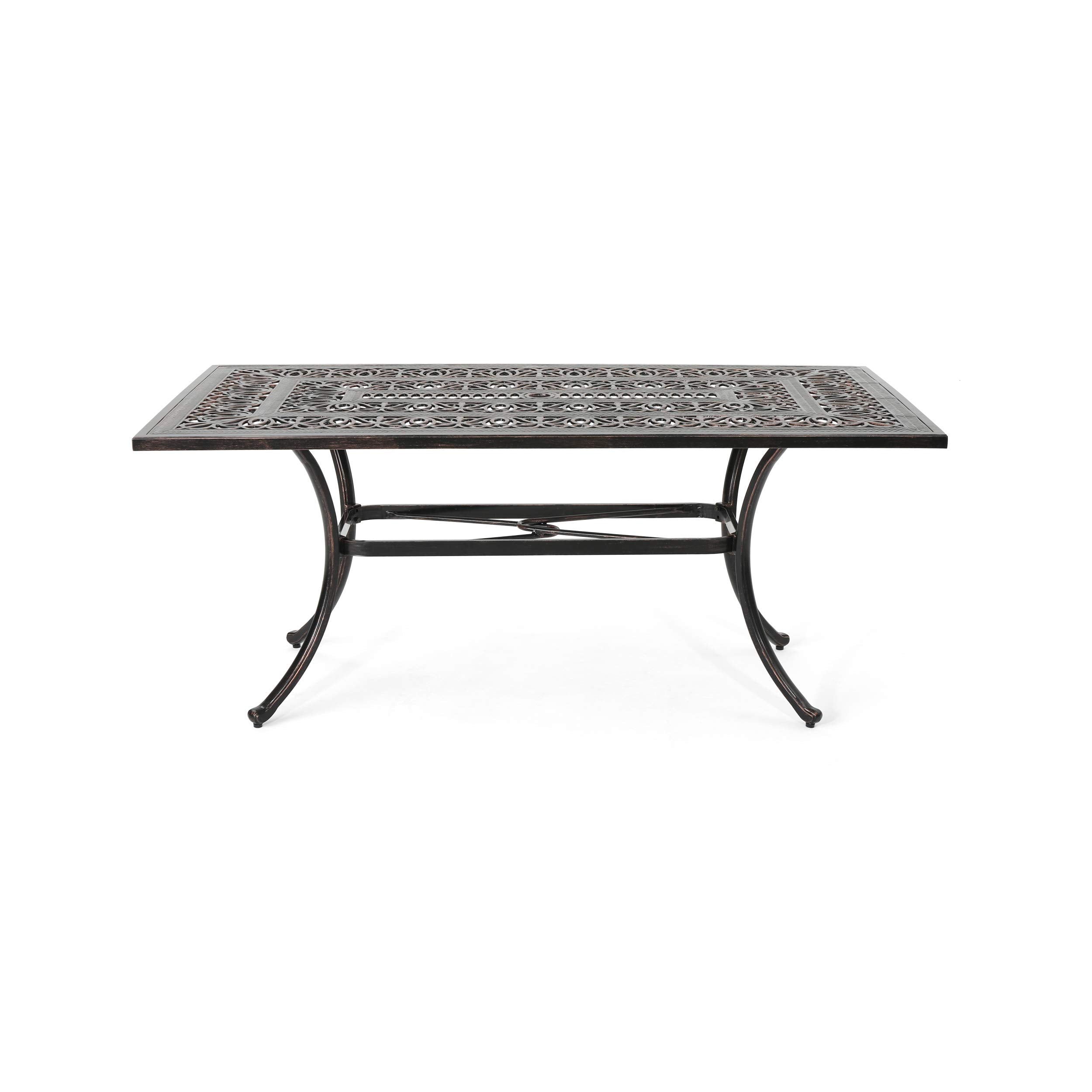 Outdoor Rectangular Cast Aluminum Dining Table, Shiny Copper