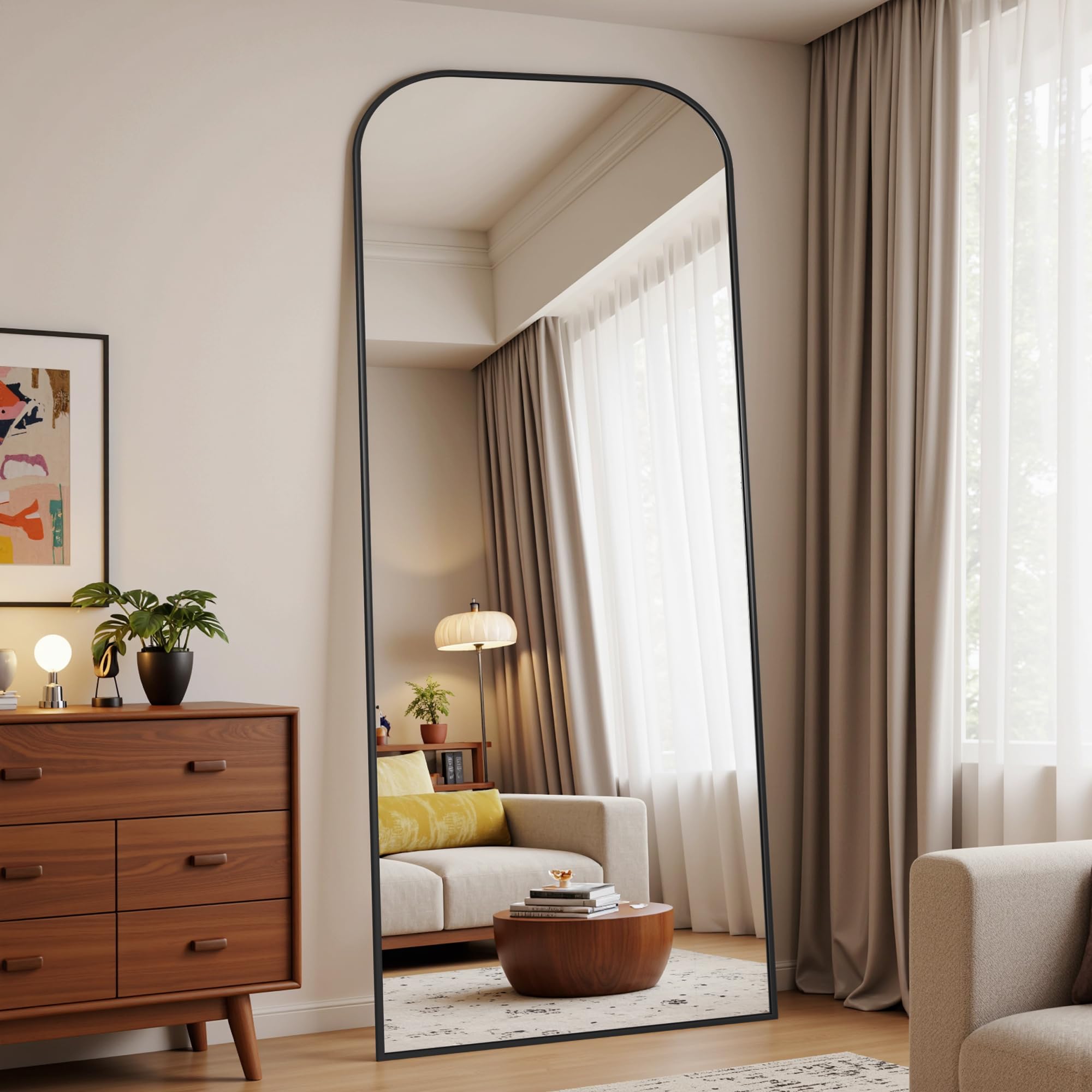 Full Length Floor Mirror with Stand 71"x28" - Rounded Top Aluminum Frame