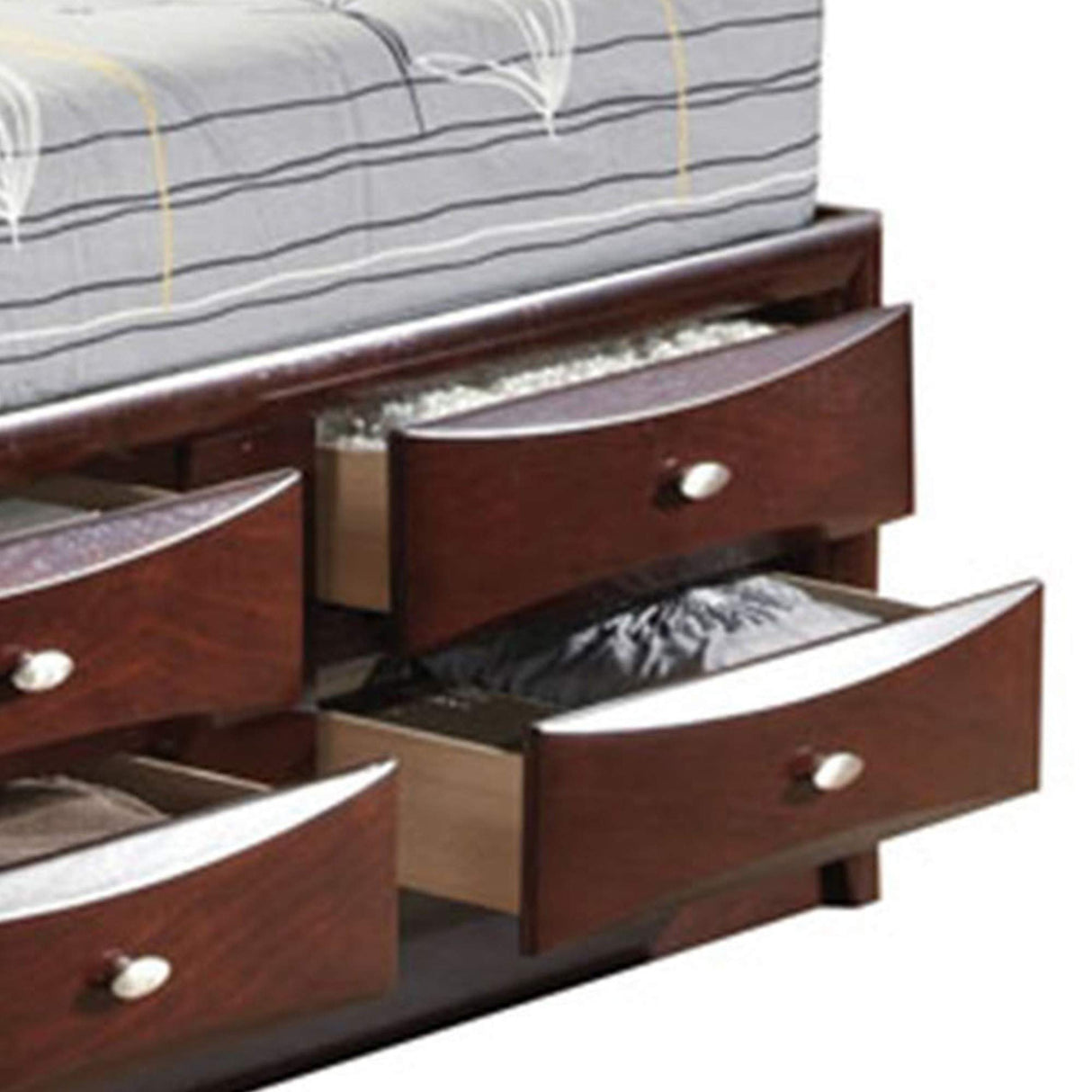 Benjara Panel Design Queen Size Bed with Bookcase and Drawers, Brown