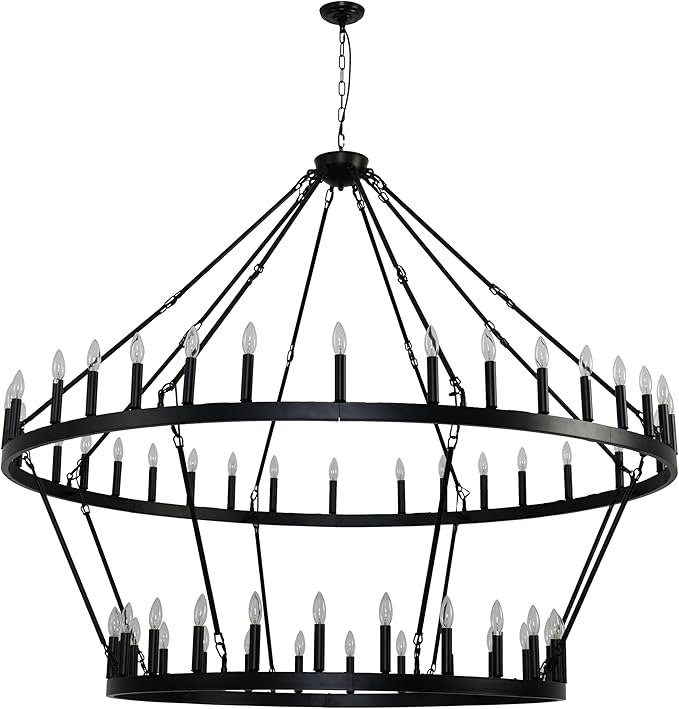 Wagon Wheel Chandelier 2 Tier 40” 22-Light, Height Adjustable Large Modern Industrial