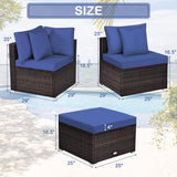 Patio Rattan Furniture Set Sofa Ottoman Cushion Garden Deck Navy