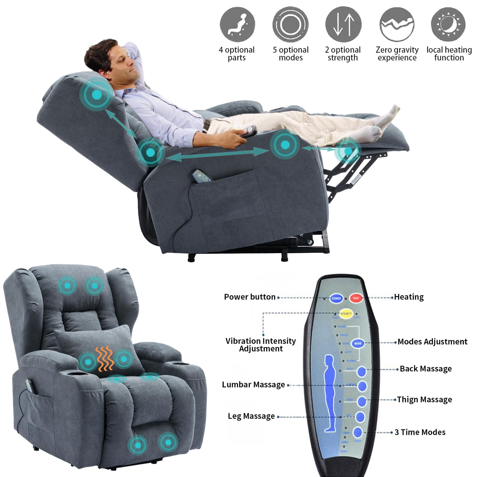 LiftNova Power Recliner Chair with Massage, Heat & USB – For Elderly