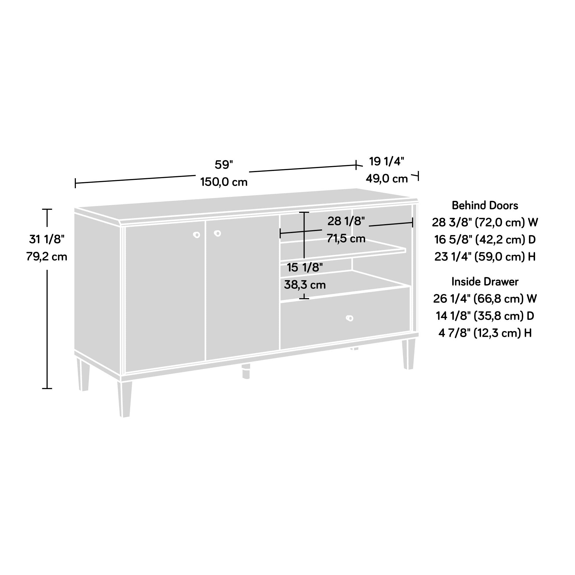 Willow Place 60" Entertainment Credenza, L: 19.29" x W: 59.06" x H: 31.18", Pacific Maple