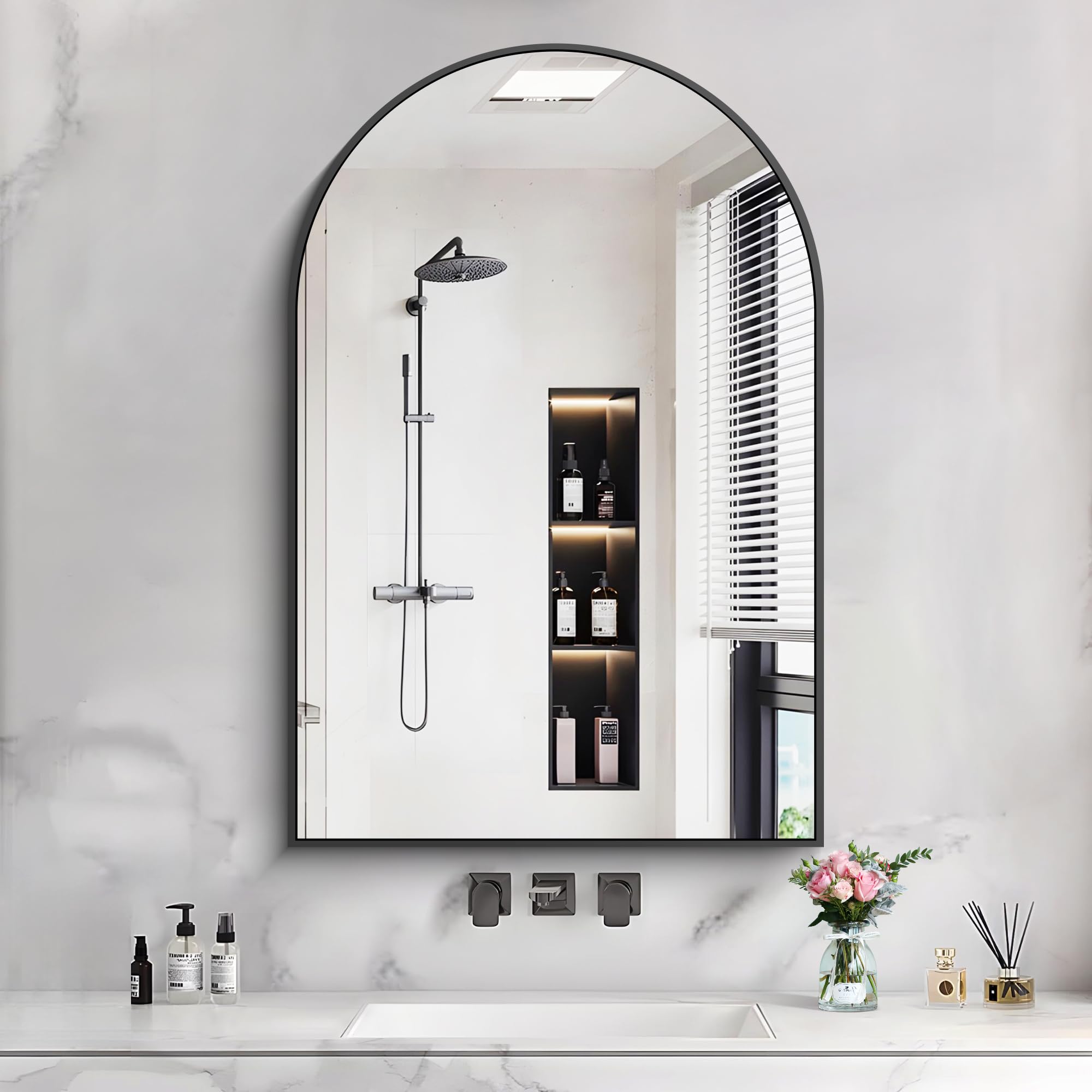 Arched Mirror,  Black Bathroom Mirror with Metal Frame