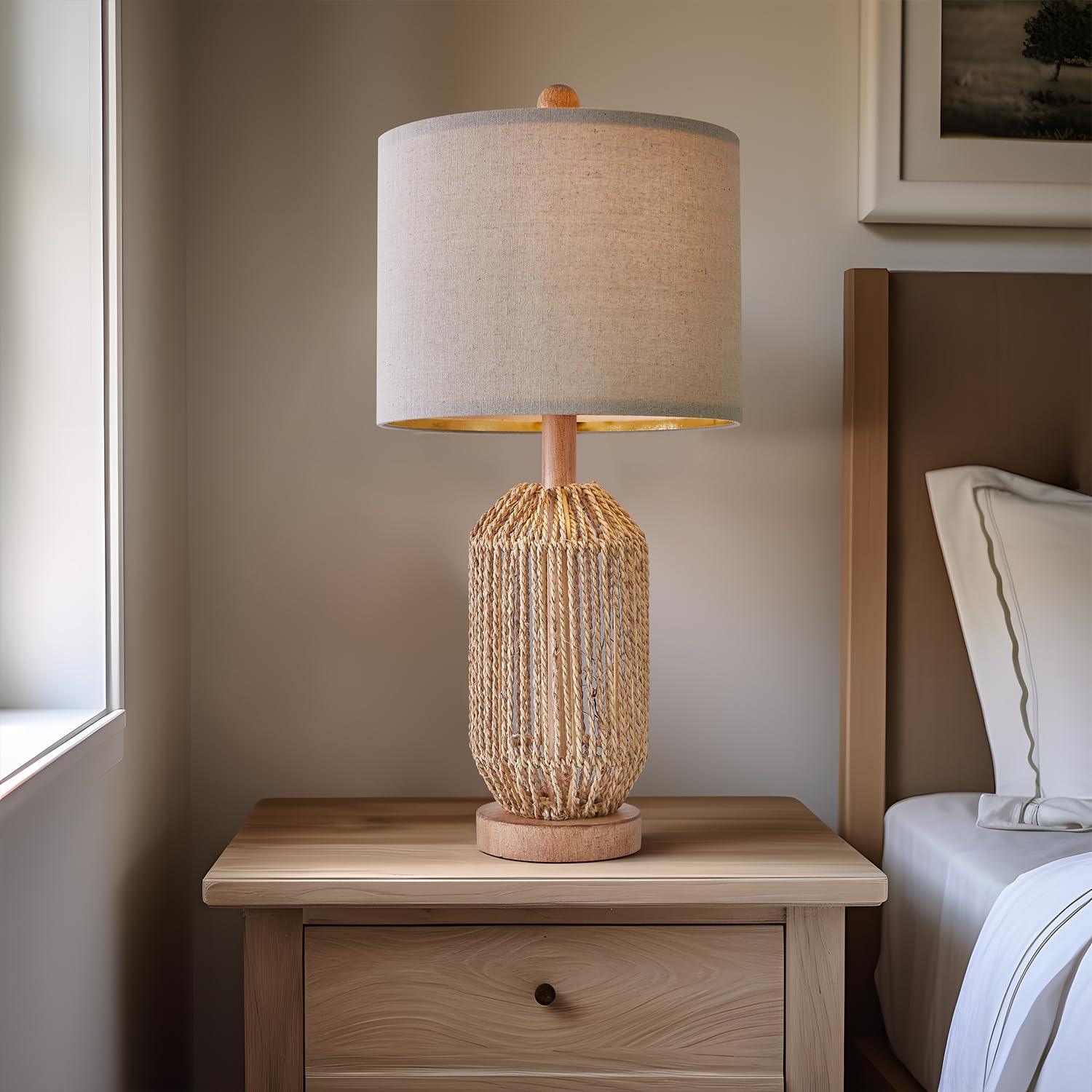 21" Boho Table Lamps Set of 2 for Living Room, Bedside Lamps for Nightstand