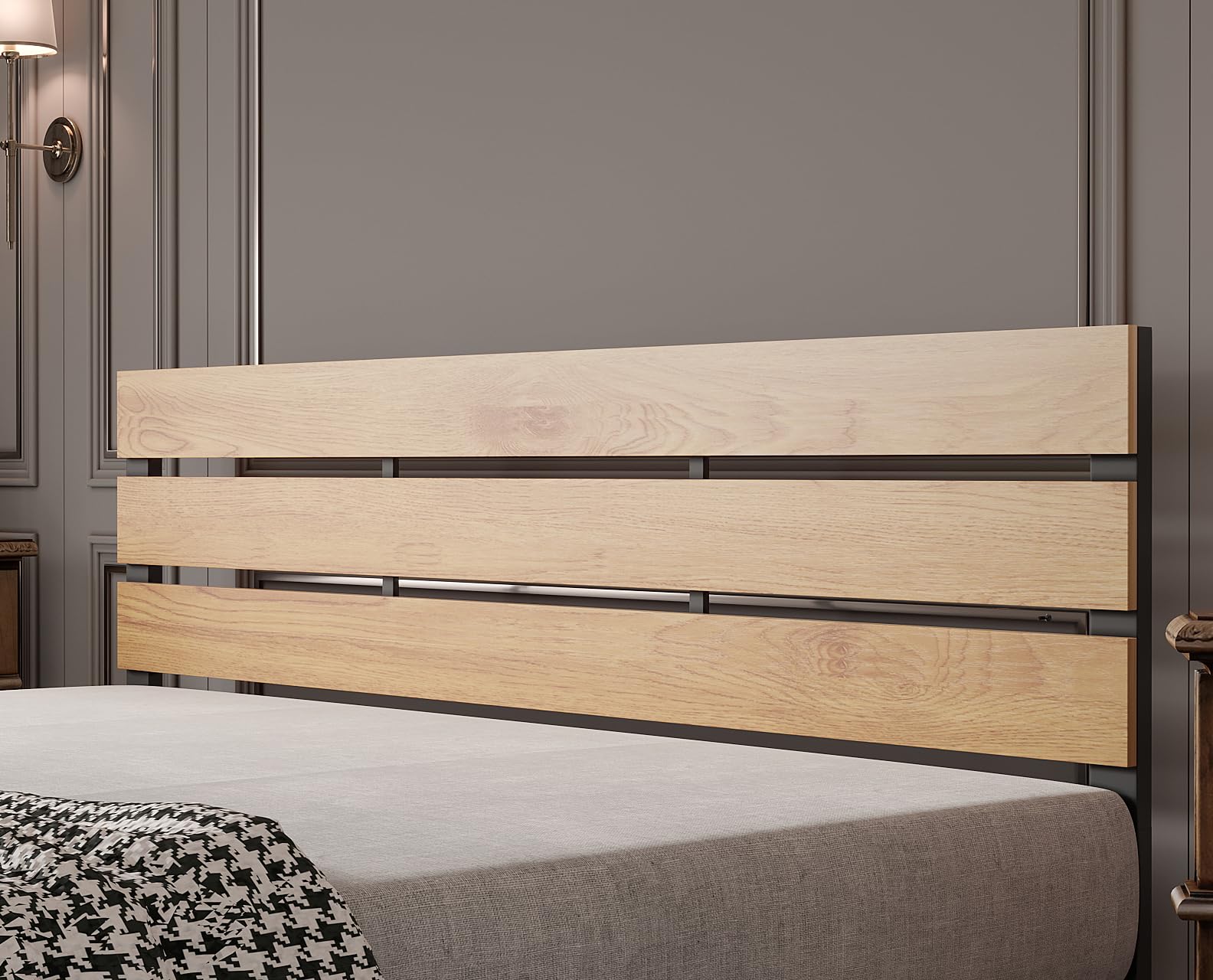 Full Size Bed Frame Steady Steel Platform with Wood Headboard/Footboard