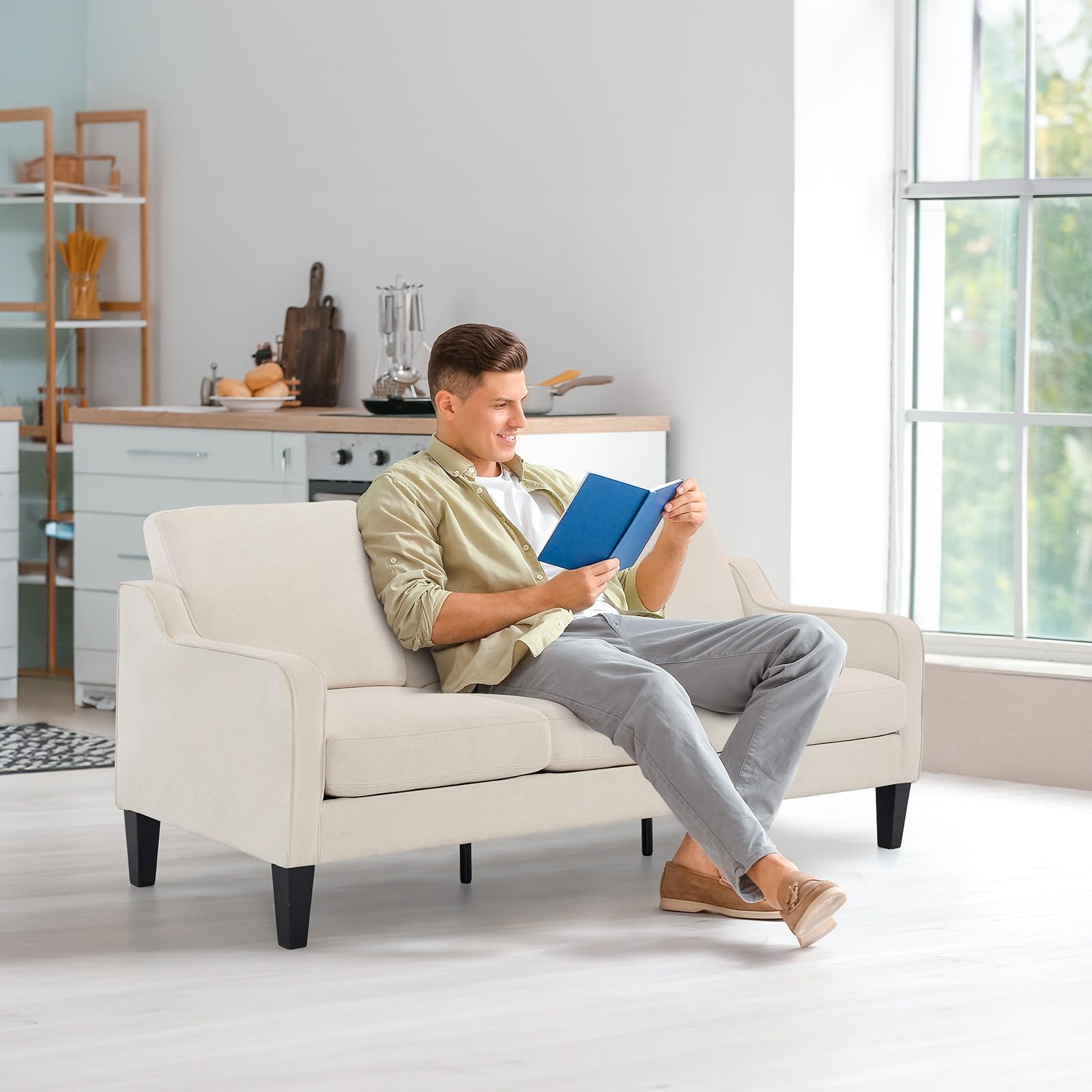 Small Couch Sofa 71" Comfy Couches for Living Room Beige 3 Seat Sofa Couch Mid