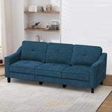 84” Fabric 3-Seaters Sofa with Tufted Backrest, Chenille Modern Sofa with Stable Wooden Legs, Upholstered Couch for Living Room, Apartment, Office, Blue