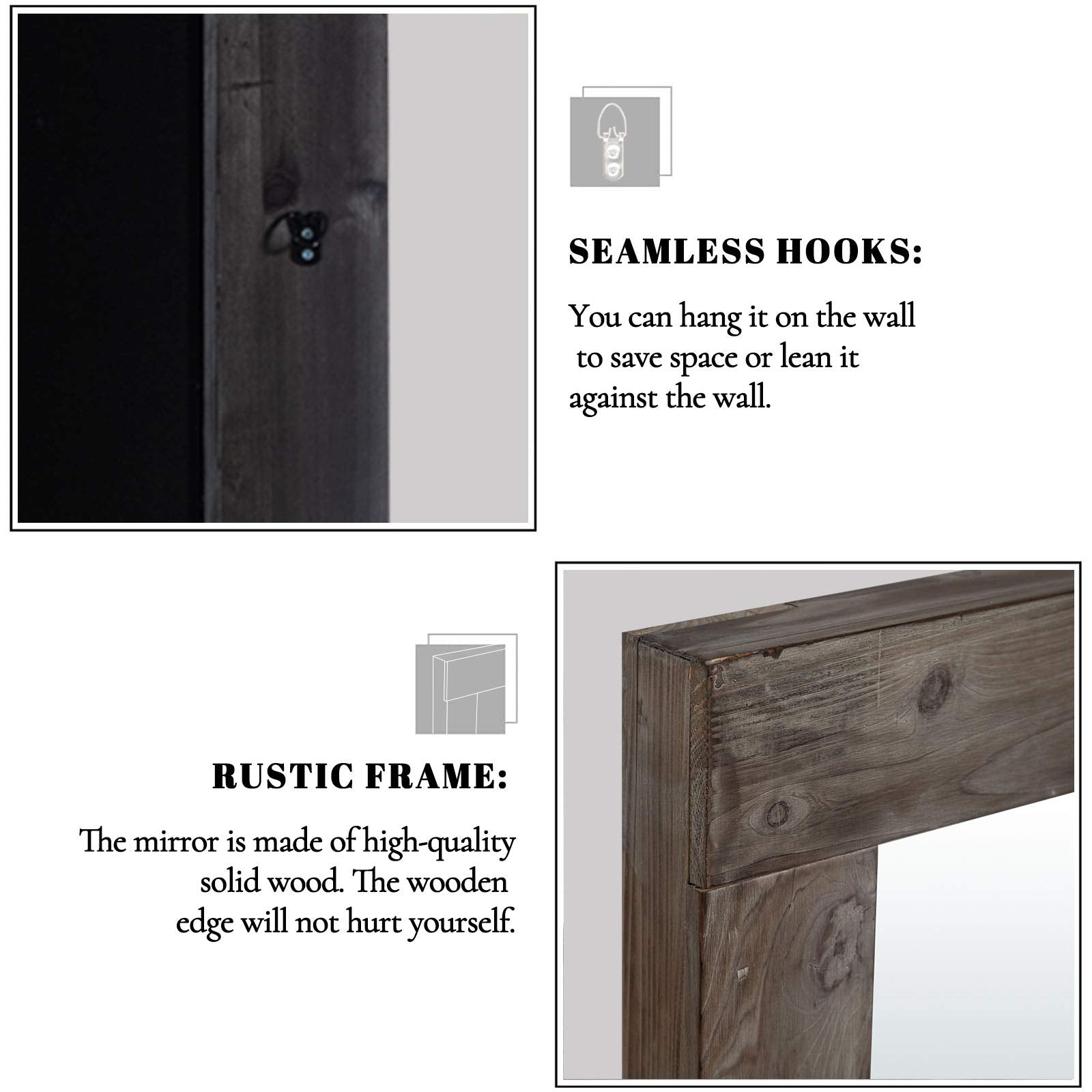 Full Length Dressing Mirror - Solid Wood Frame Floor Mirror 58"x24"