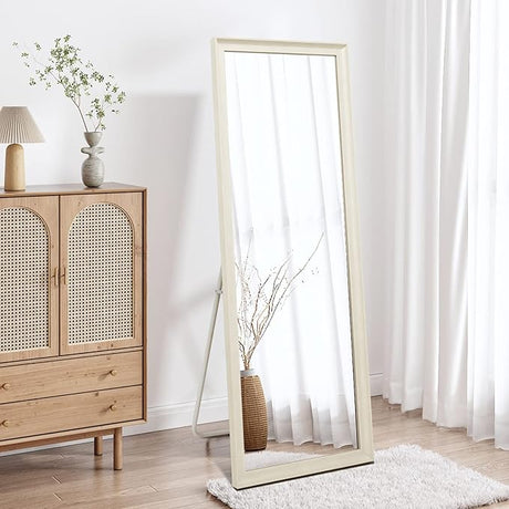 Full Length Mirror Wood Frame, 65×22in Floor Mirror Full Body Mirror with Standing Holder Hanging Wall Mirror