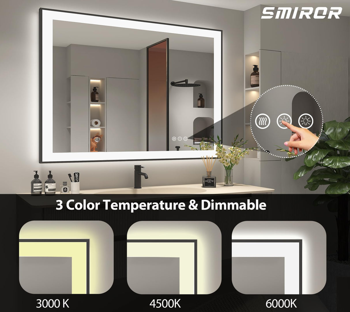 44x32 LED Bathroom Mirrors with Black Trim Wall Mounted, Lighted Vanity Mirrors