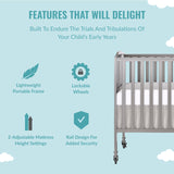 Folding Full Size Convenience Crib In Storm Grey, Two Adjustable Mattress