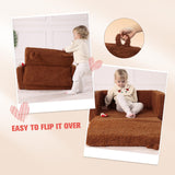 Play Couch, 2-in-1 Toddler Soft Couch Fold Out, Toddler Convertible Sofa to Lounger Pull Out Couch for Girls and Boys, Teddy Bear