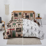 Reversible Lodge Plaid Bedding Moose Bear Quilt Full/Queen Size Rustic Bedspread Cabin