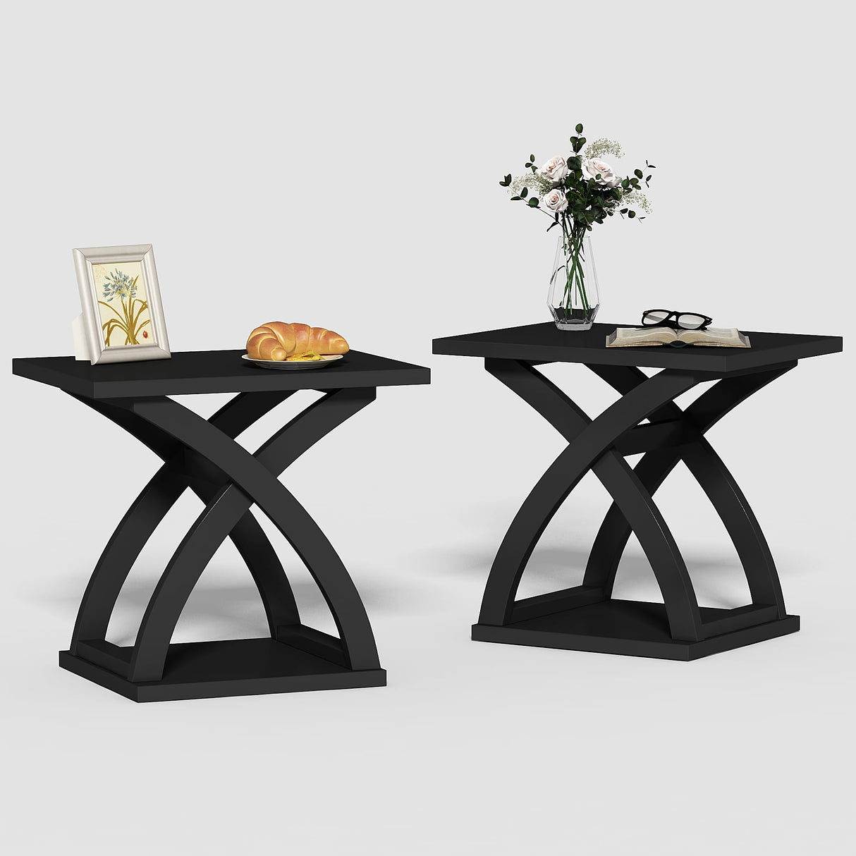 End Side Table Set of 2, Modern End Table with Storage Shelf