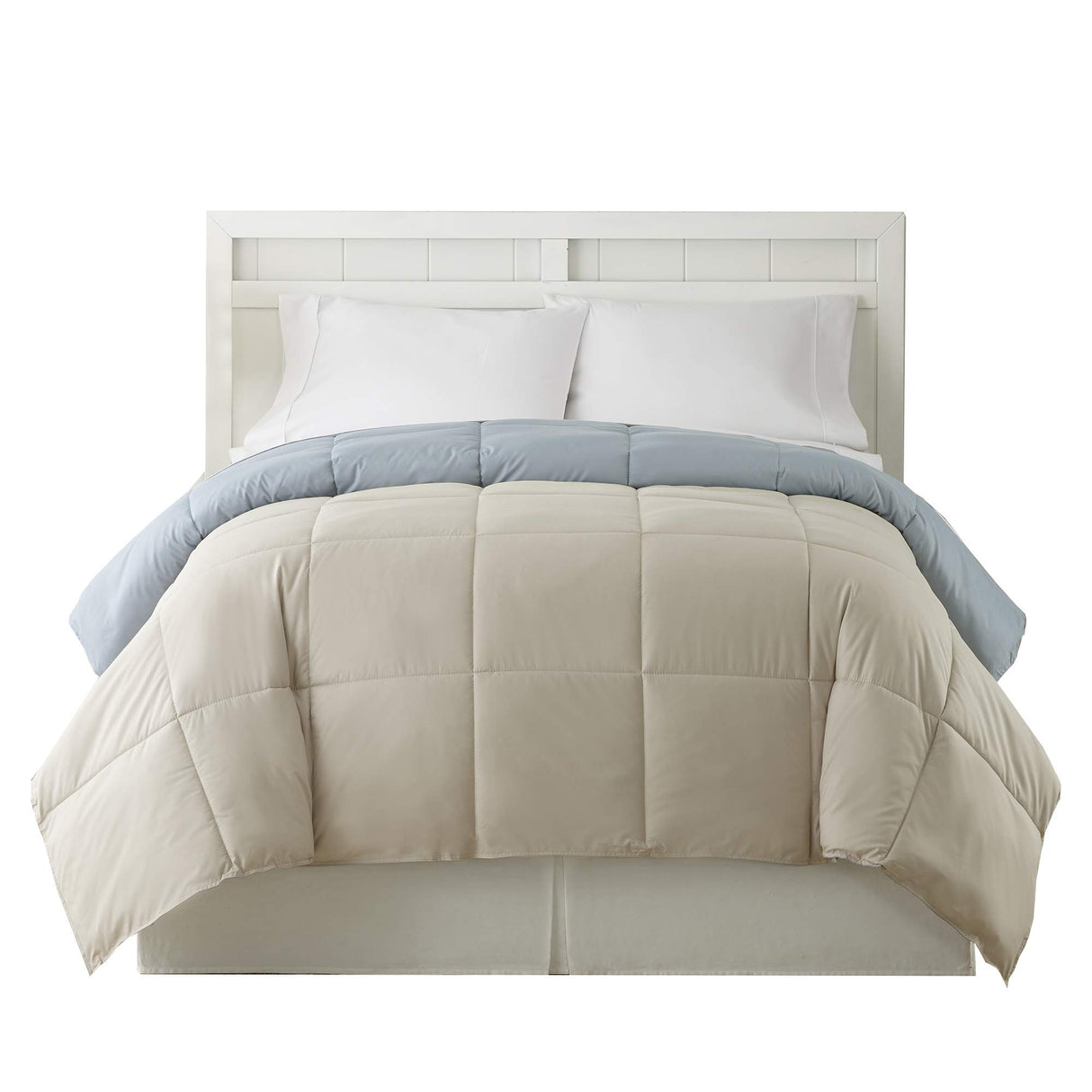 Gray and Blue Genoa King Size Box Quilted Reversible Comforter