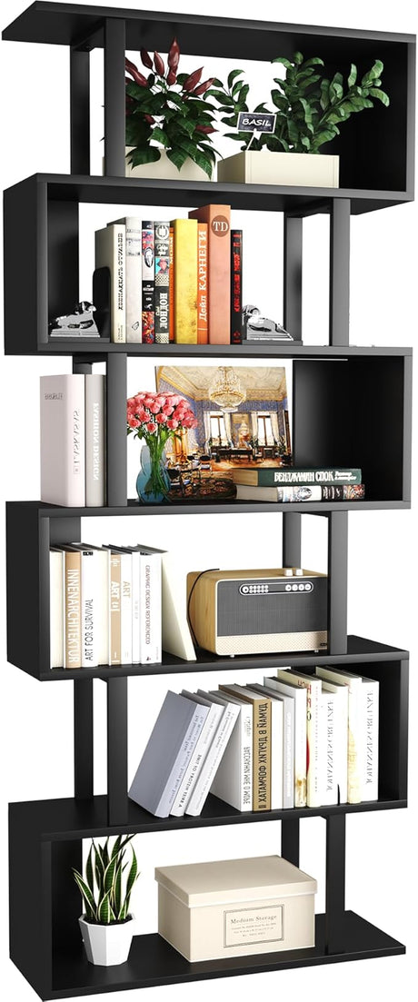 Bookshelf 5-Tier, Geometric Bookcase S Shaped Book Shelves for Bedroom