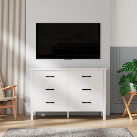 JOZZBY Dresser for Bedroom with 6 Drawers, Modern White Dresser with Metal Handles, Wood Storage Organizer Chest of Drawers for Nursery, Hallway