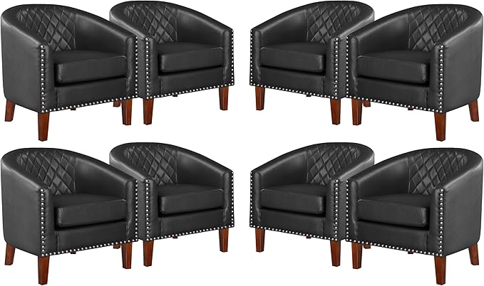 Comfy Barrel Accent Chair Set of 2 - Faux Leather Living Room Chair Club Chair