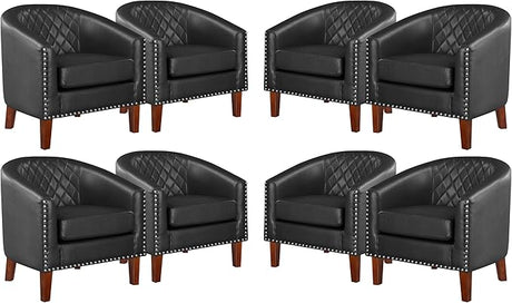 Comfy Barrel Accent Chair Set of 2 - Faux Leather Living Room Chair Club Chair