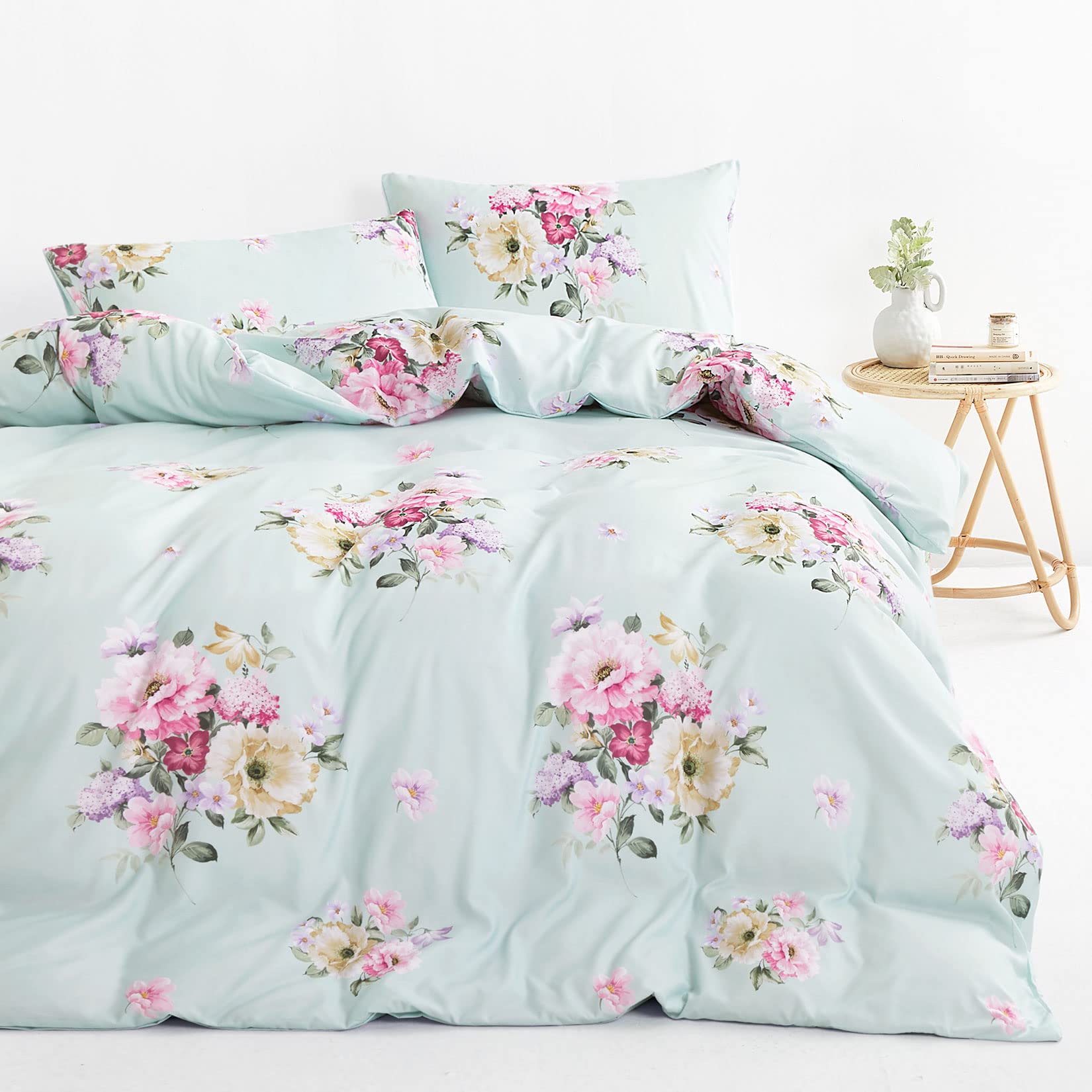 Wake In Cloud - Shabby Chic Comforter Set, Floral Farmhouse Cottagecore