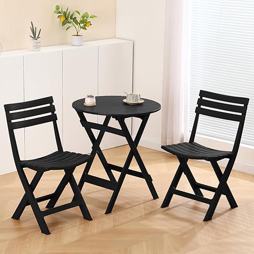 Patio Bistro Set, 3 Piece Plastic Folding Bistro Set, Portable Outdoor Patio Table